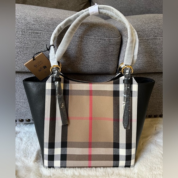 New Burberry Tote Canterbury House Check Derby Canvas Black Leather shou… - Picture 11 of 13